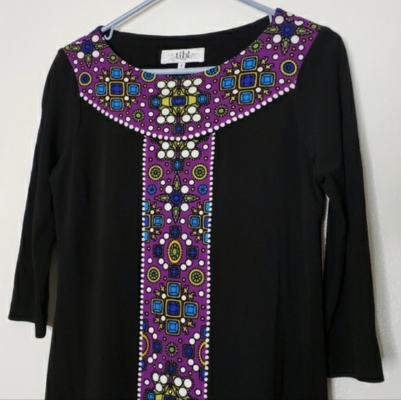 Tibi Jewel Panel Shift Dress Scuba Luxury Black Purple Mini - Picture 8 of 14